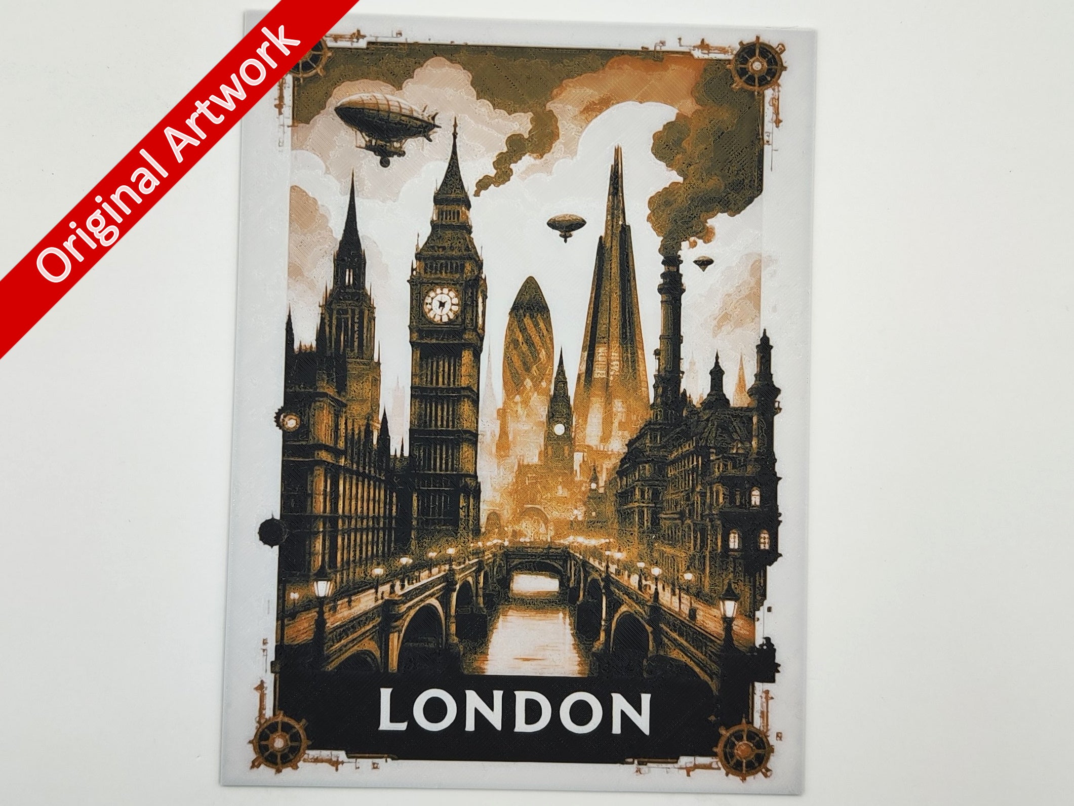 3D-printed pinup London steampunk style poster
