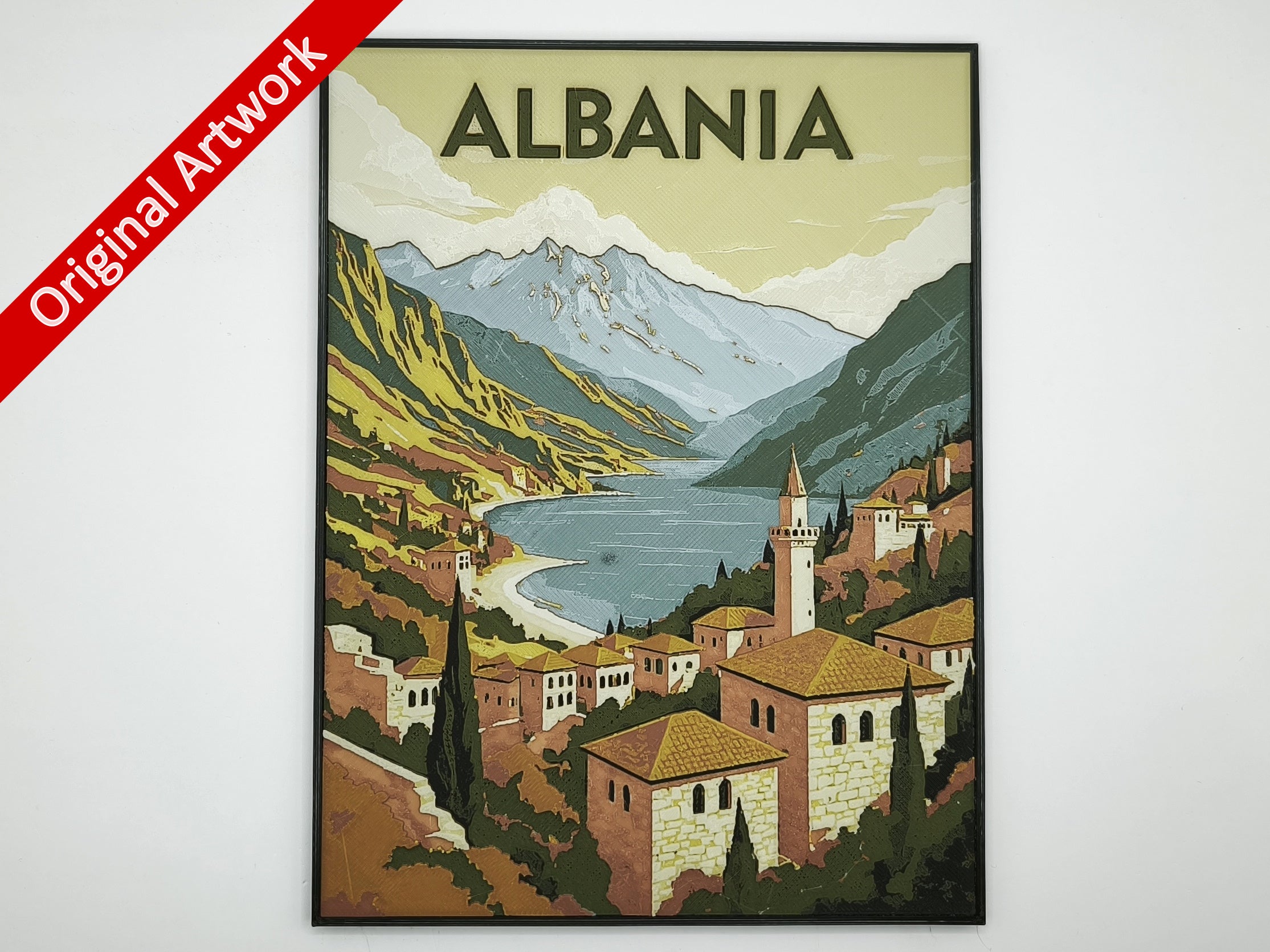 3D-printed travel poster of Albania with frame