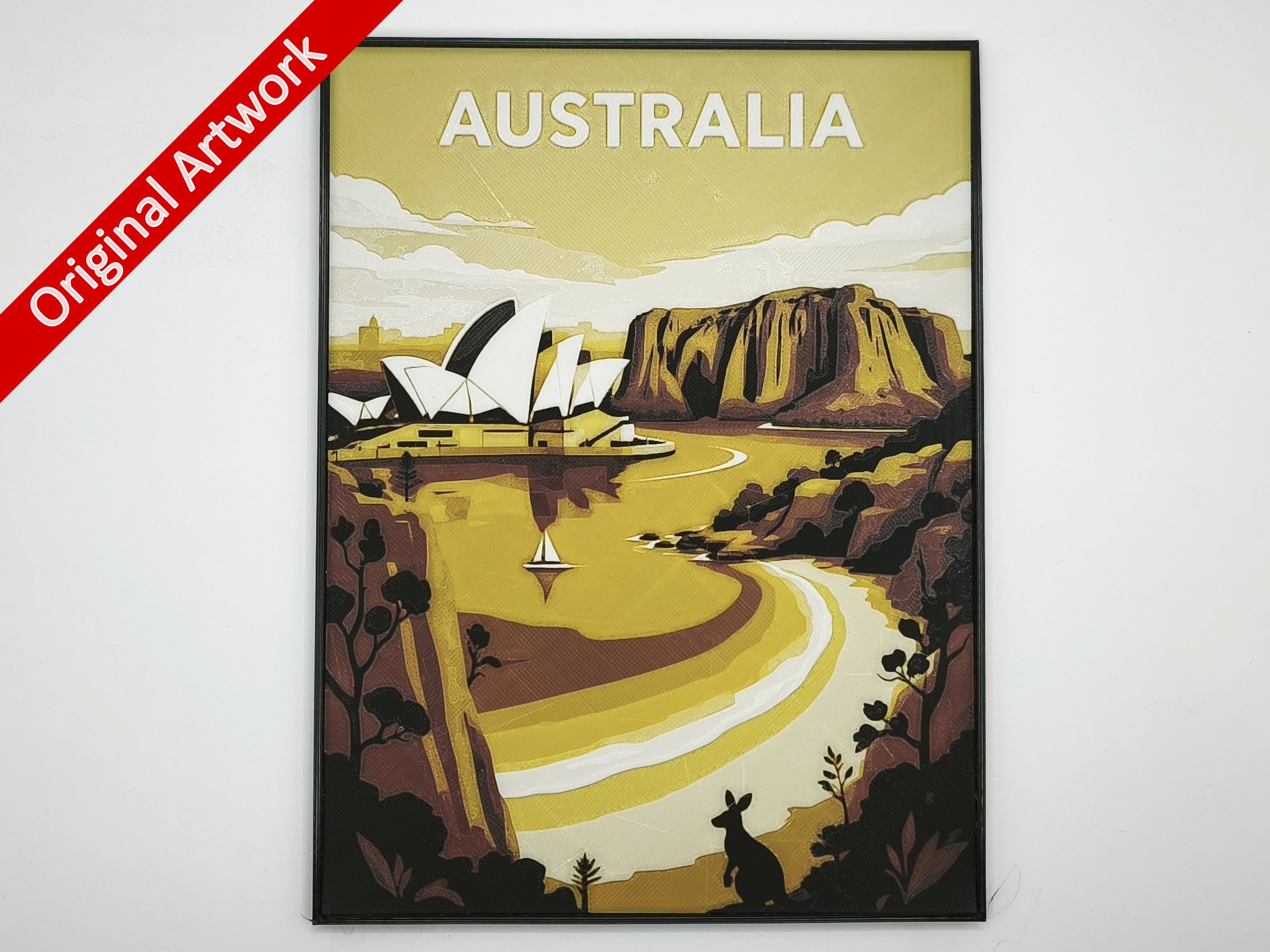 3D-printed travel poster of Australia with frame