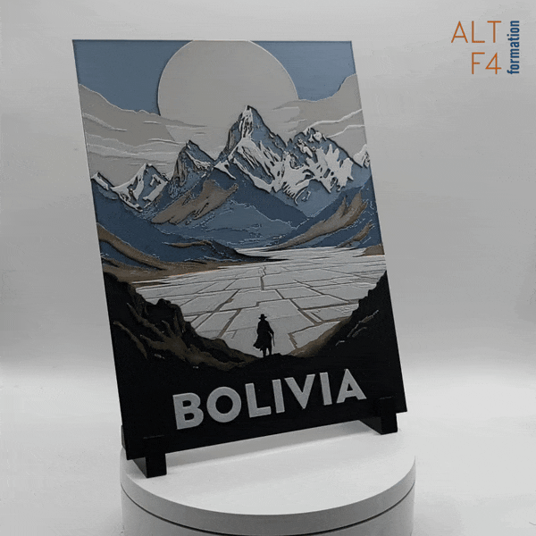 3D-printed travel poster of Bolivia
