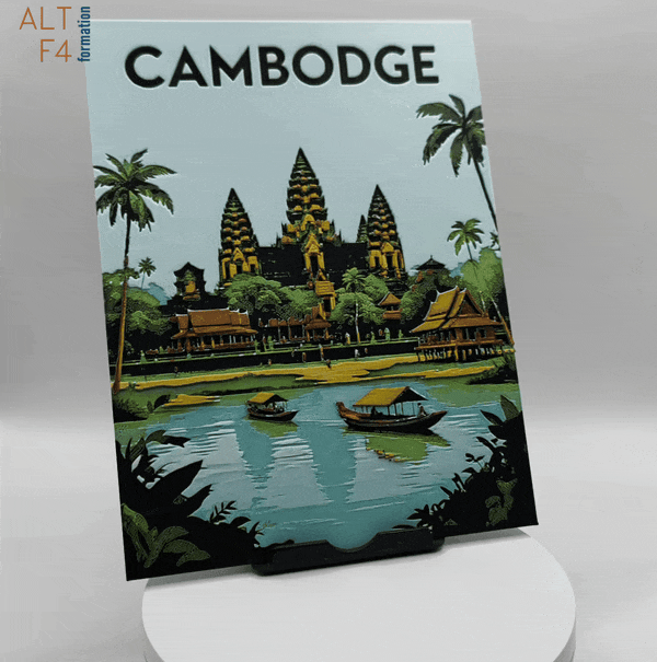 3D-printed travel poster of Cambodia