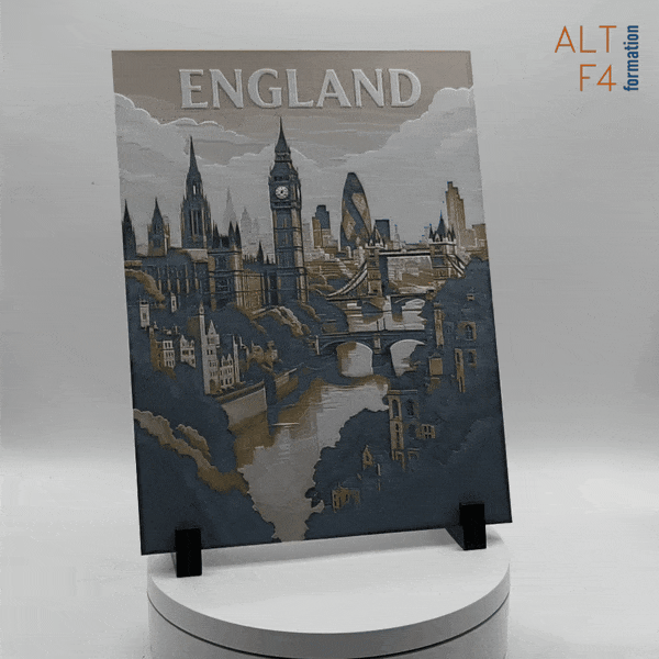 3D-printed travel poster of England version 2
