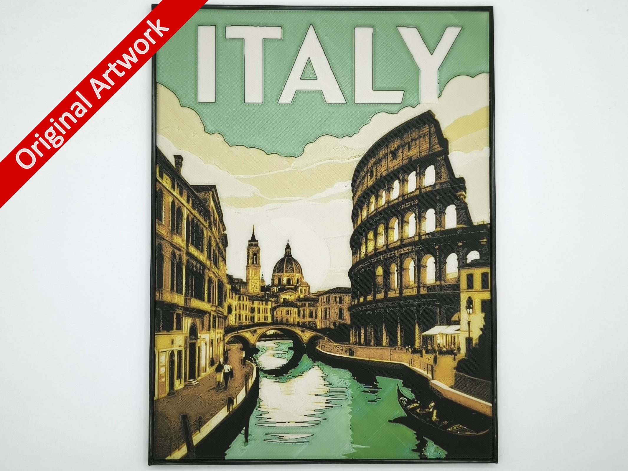 3D-printed travel poster of Italy with frame