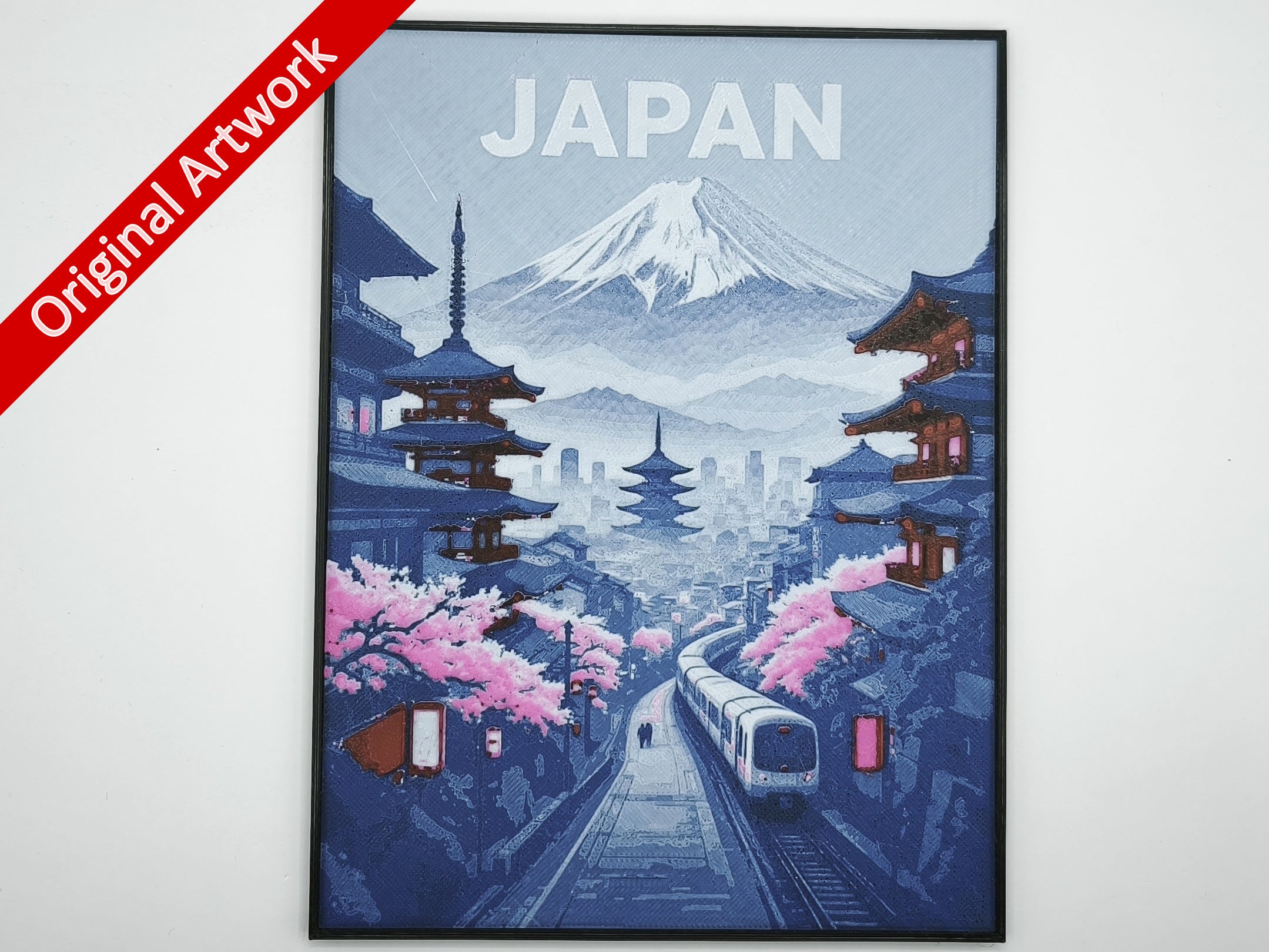 3D-printed travel poster of Japan with frame