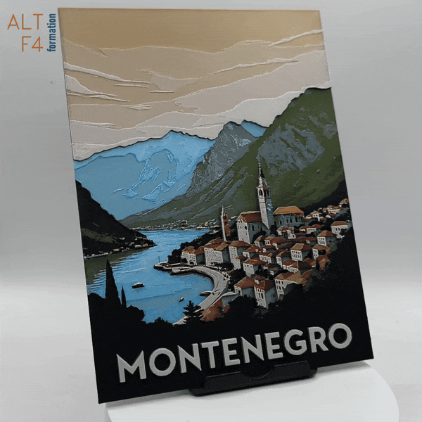 3D-printed travel poster of Montenegro