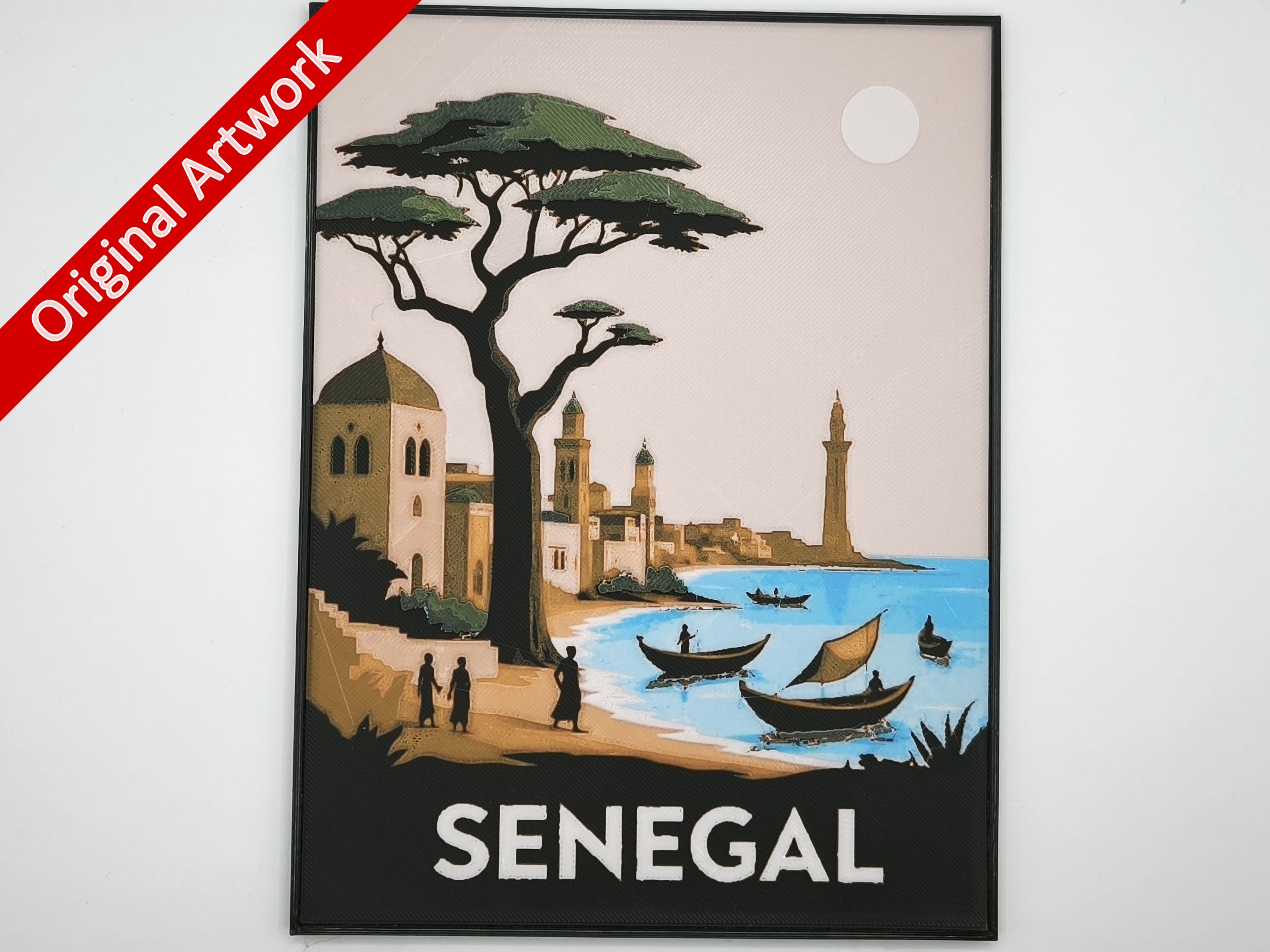 3D-printed travel poster of Senegal with frame