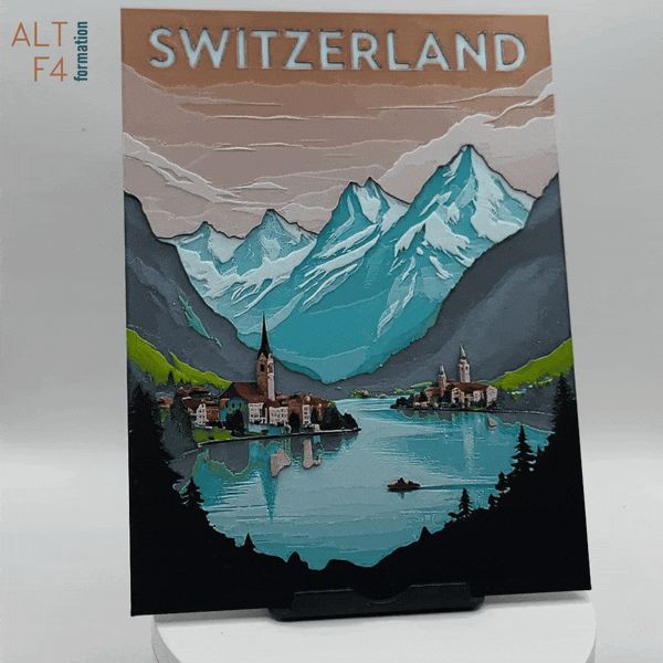 3D-printed travel poster of Switzerland