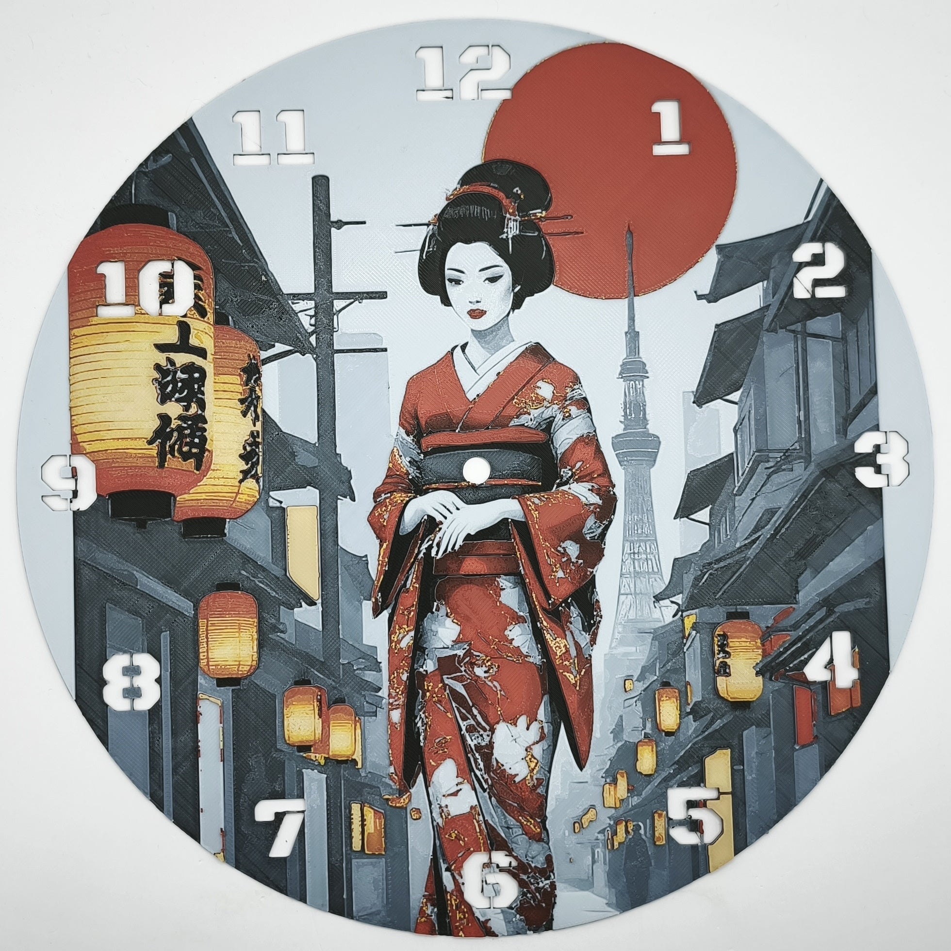 affiche Horloge : Une Geisha dans Kyoto de face (impression 3D)