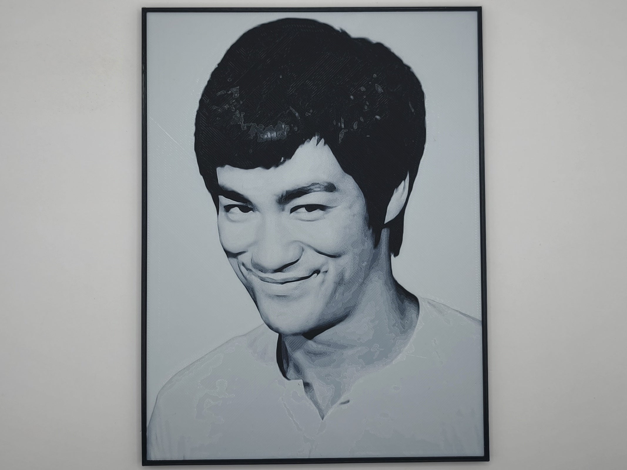 Affiche/poster Bruce Lee imprimée en 3d noir et blanc avec cadre