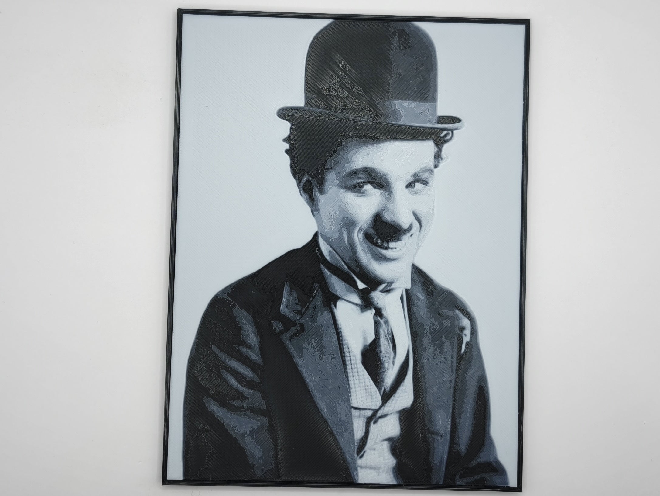 Affiche/poster Charlie Chaplin imprimée en 3d noir et blanc avec cadre