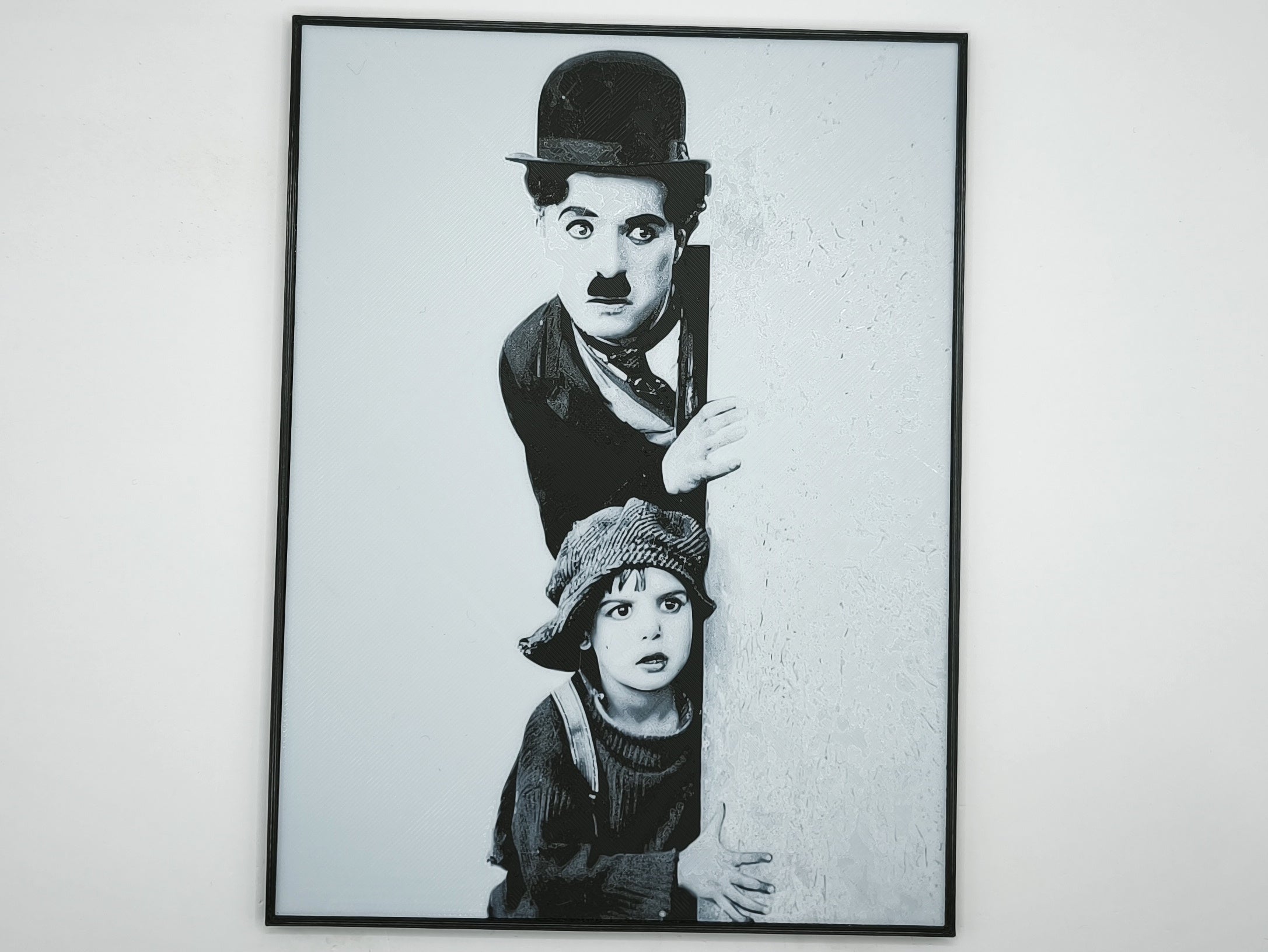 Affiche/poster Charlie Chaplin (the kid) imprimée en 3d noir et blanc avec cadre