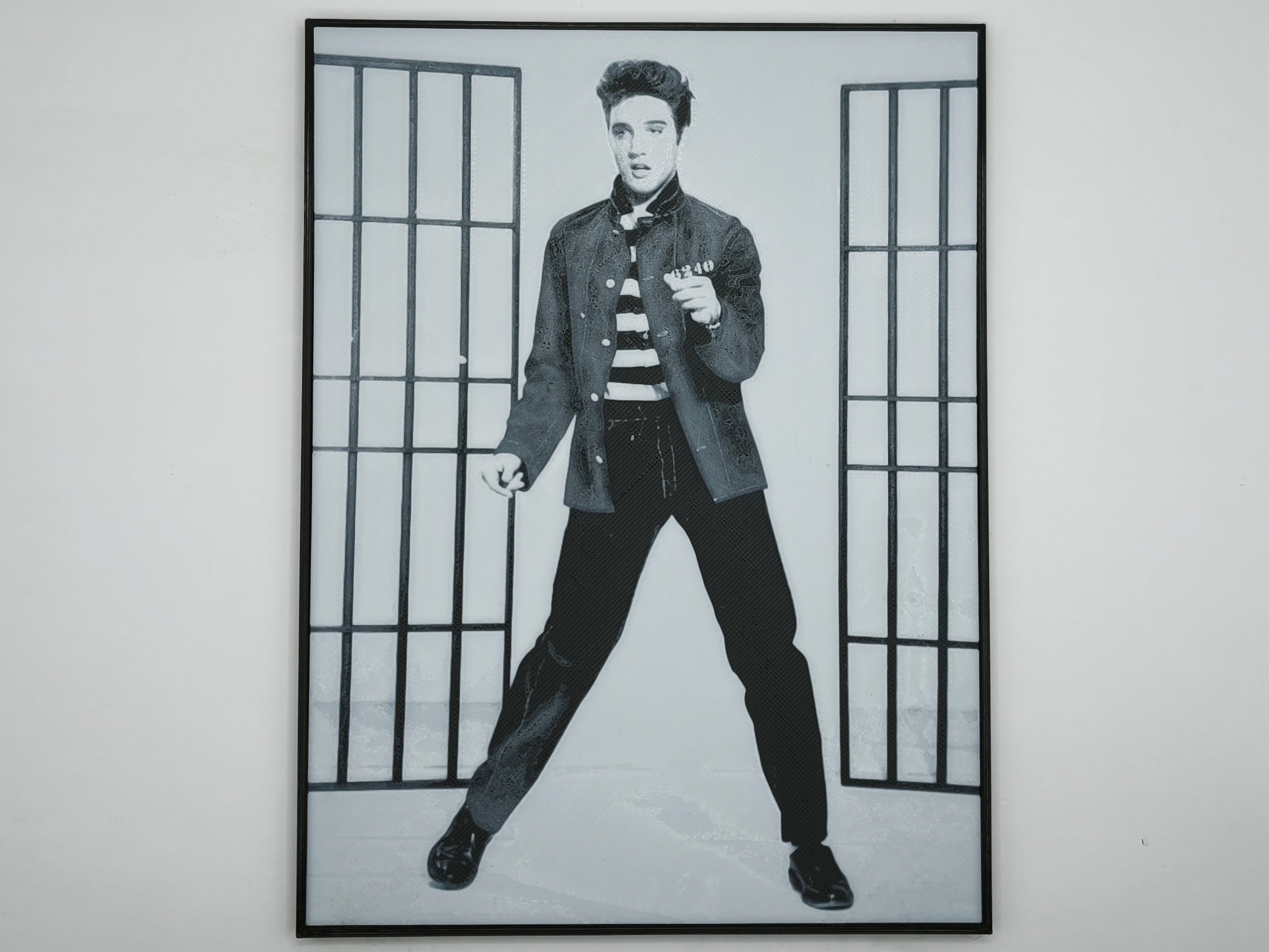 Affiche/poster Elvis Prestley imprimée en 3d noir et blanc avec cadre