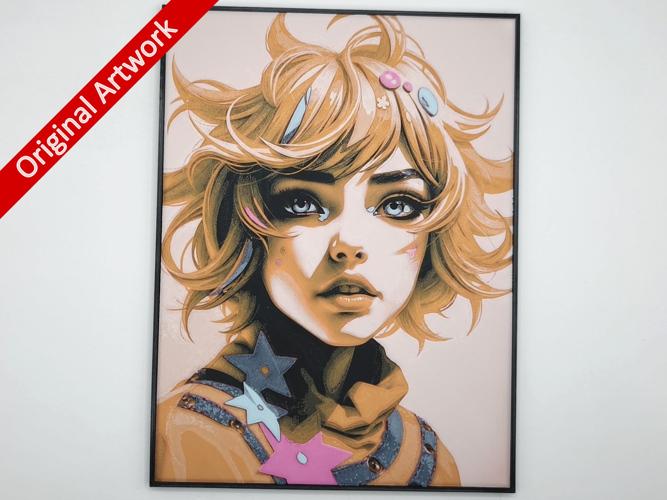 Affiche/poster Flamme et azur imprimée en 3d avec cadre
