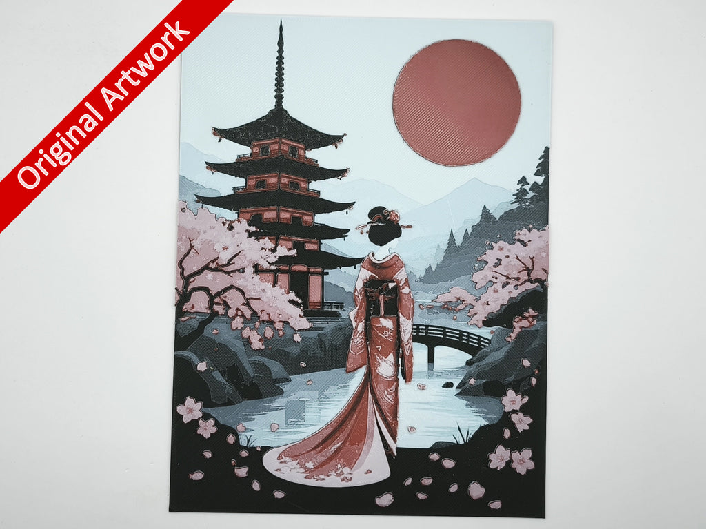 Affiche/poster Geisha Harmonie de printemps imprimée en 3d
