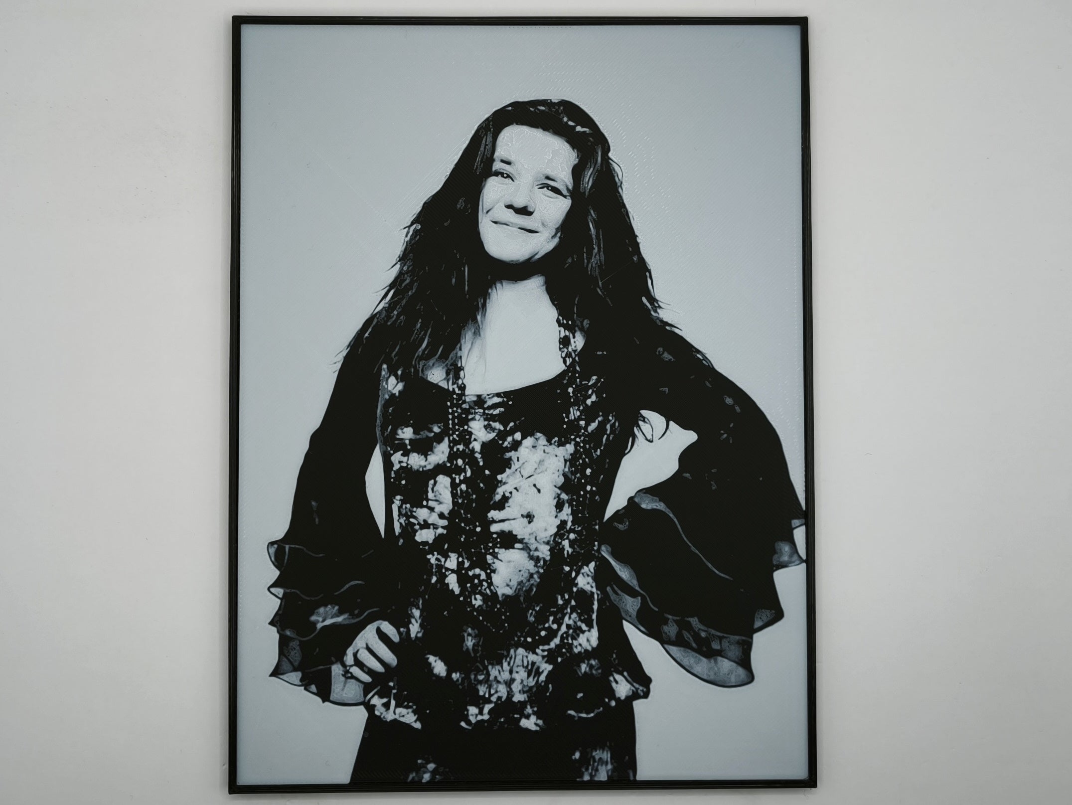 Affiche/poster Janis Joplin imprimée en 3d noir et blanc