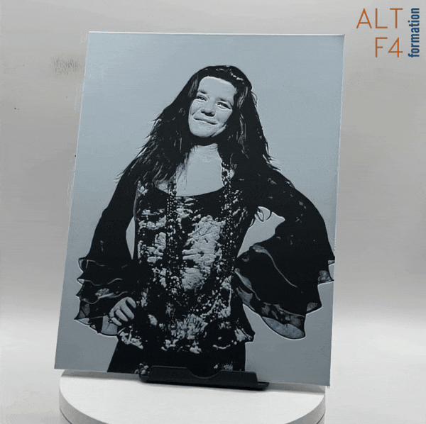 Affiche/poster Janis Joplin imprimée en 3d noir et blanc avec cadre