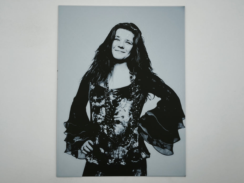Affiche/poster Janis Joplin imprimée en 3d noir et blanc avec cadre