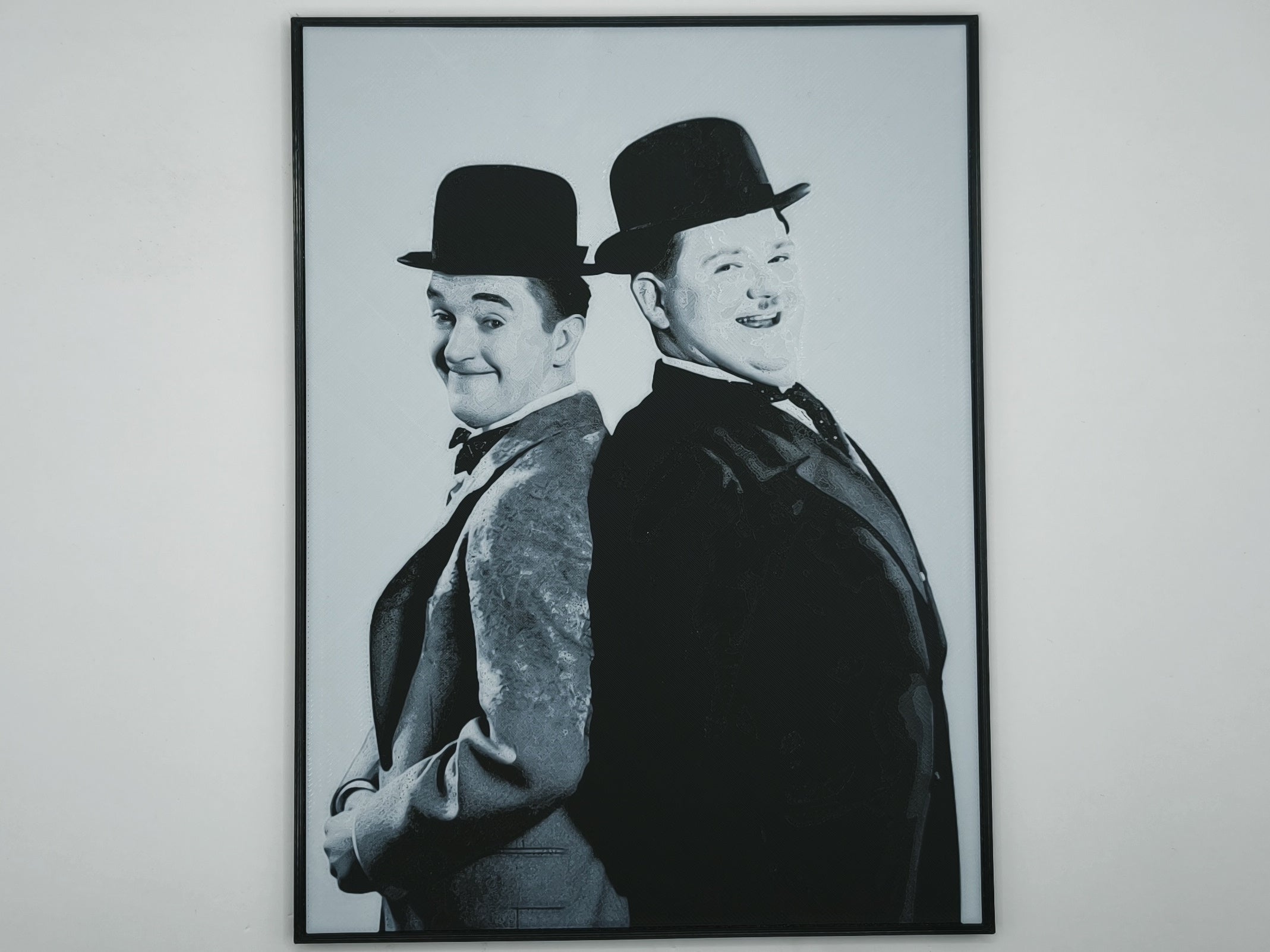 Affiche/poster Laurel et Hardy imprimée en 3d noir et blanc avec cadre