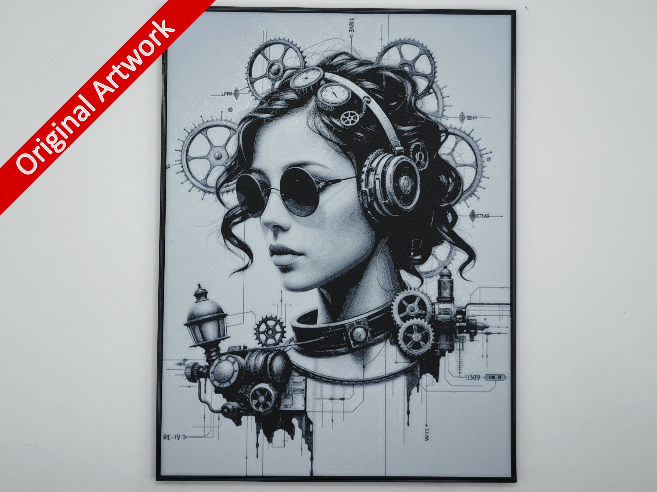 Affiche/poster de Lady steampunk imprimée en 3d style steampunk avec cadre