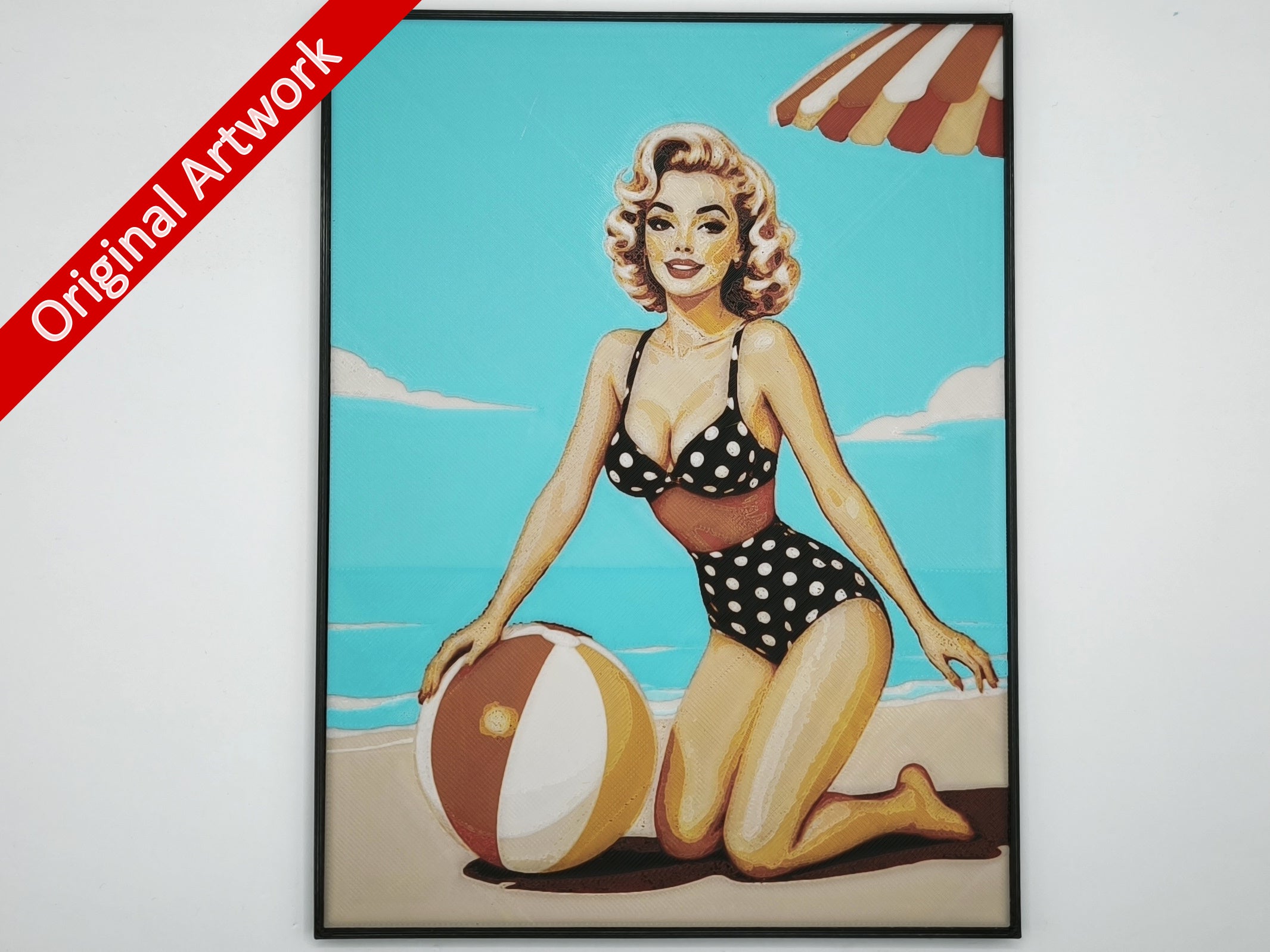 Affiche/poster de pinup Beach_ball imprimée en 3d avec cadre