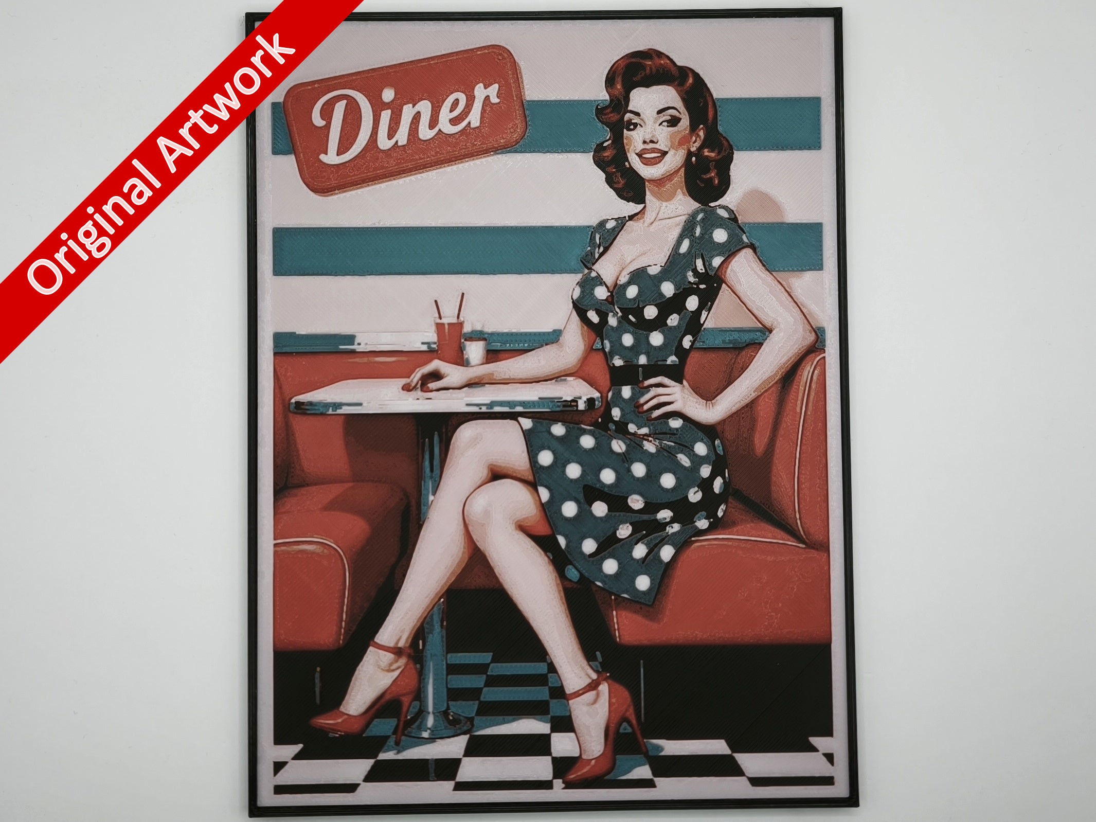 Affiche/poster de pinup Diner imprimée en 3d avec cadre
