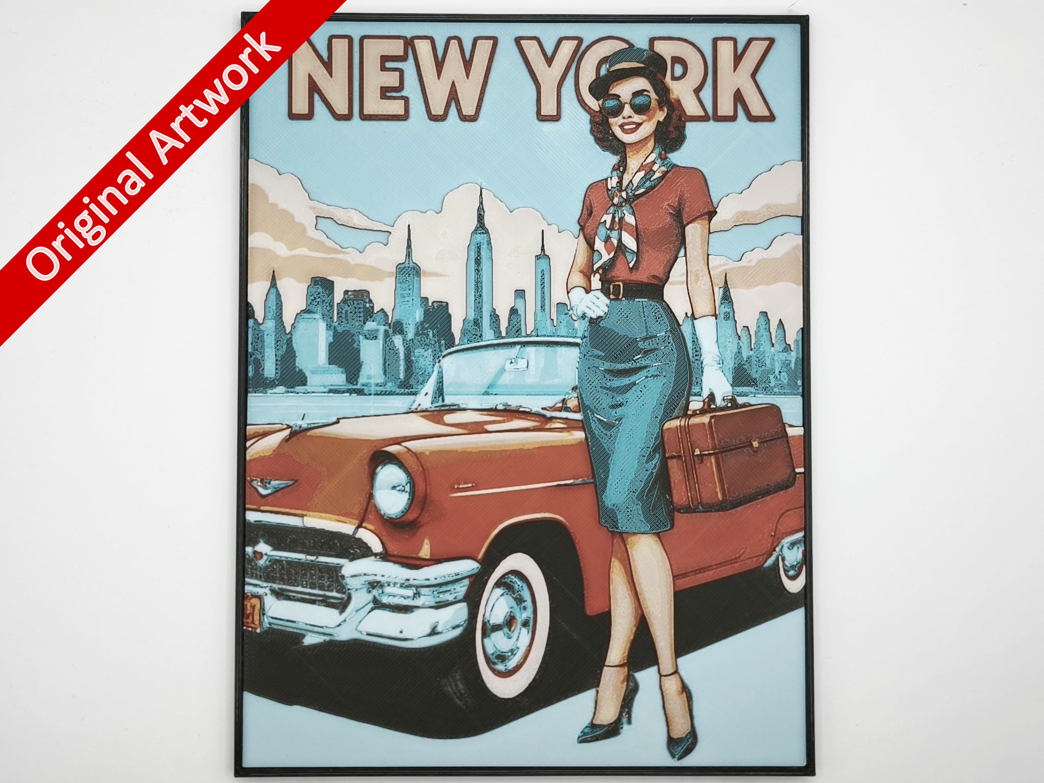 Affiche/poster de pinup New York imprimée en 3d avec cadre
