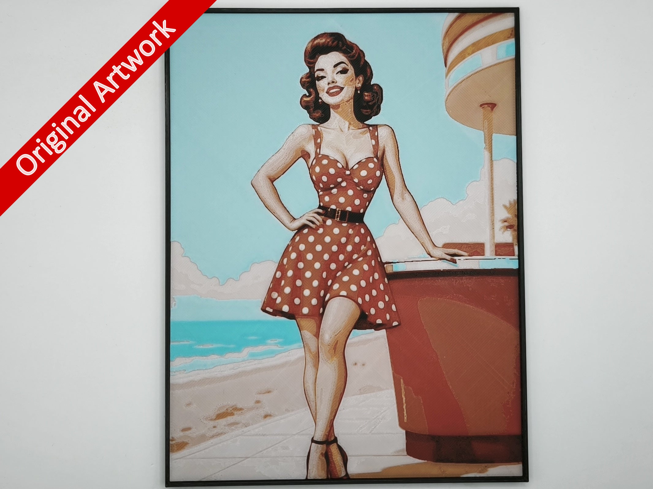 Affiche/poster de pinup Plage imprimée en 3d avec cadre