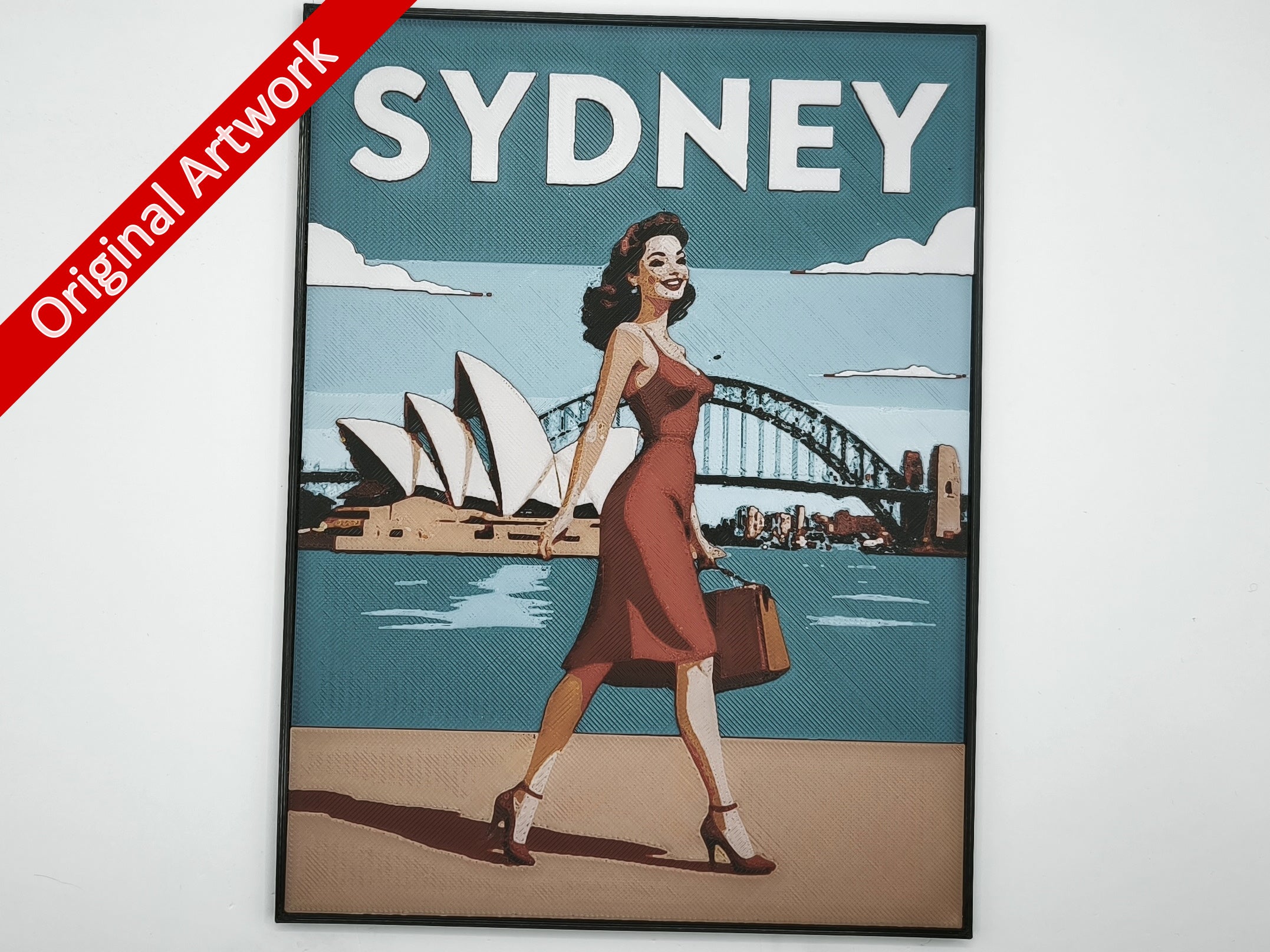 Affiche/poster de pinup Sydney imprimée en 3d avec cadre

