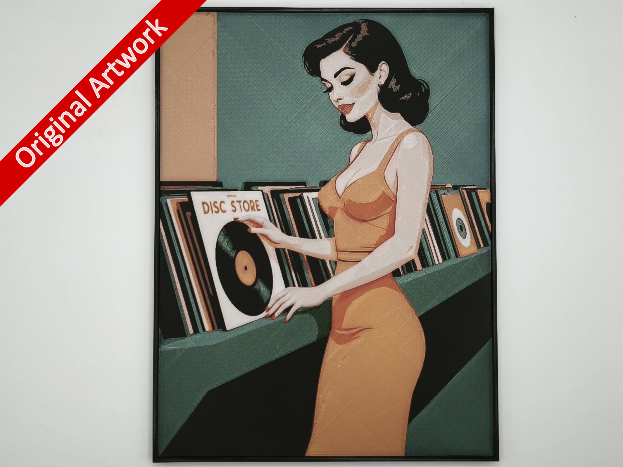 Affiche/poster de pinup Magasin de disques imprimée en 3d avec cadre