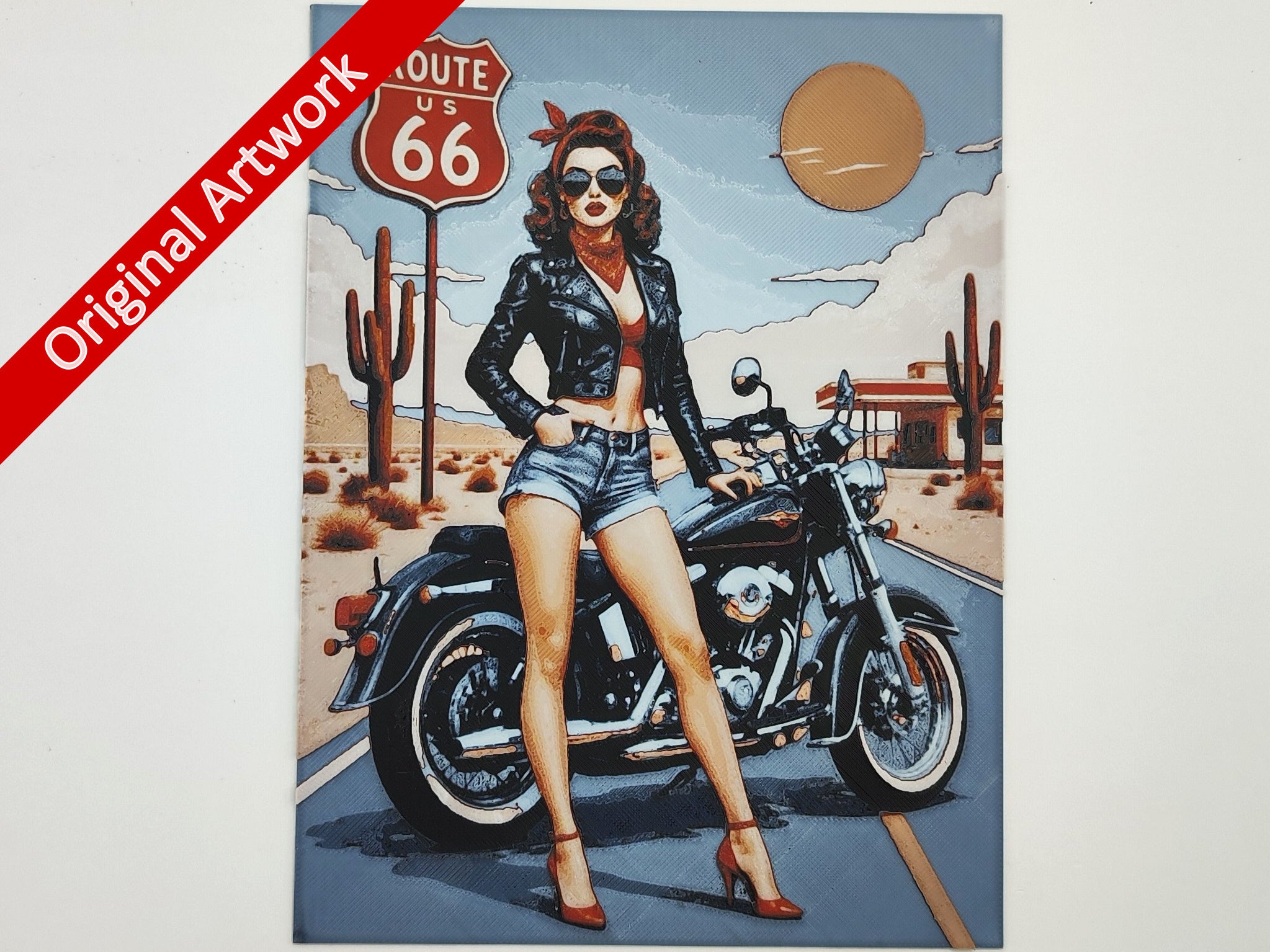 Affiche/poster de pinup route 66 imprimée en 3d
