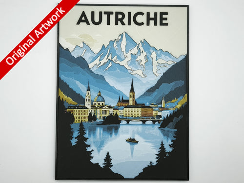 Affiche/poster de voyage du Autriche imprimée en 3d avec cadre