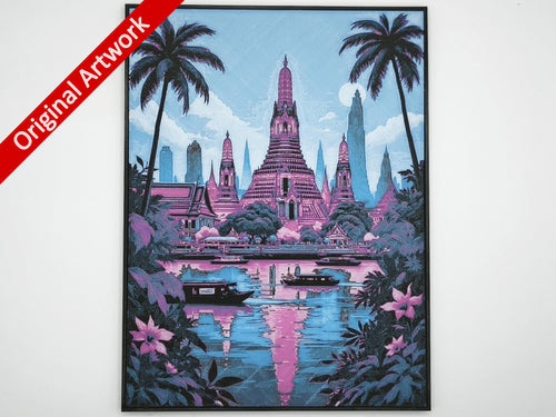 Affiche/poster de voyage de Bangkok imprimée en 3d style cyberpunk avec cadre
