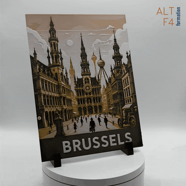 Affiche/poster de voyage de Bruxelles imprimée en 3d style steampunk

