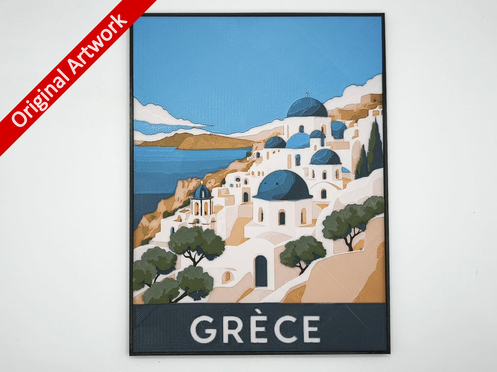 Affiche/poster de voyage du Grèce imprimée en 3d avec cadre