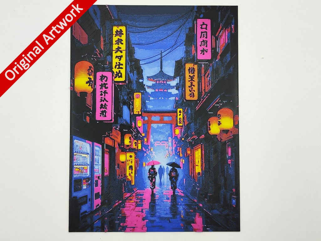 Affiche/poster de voyage de Kyoto imprimée en 3d style cyberpunk
