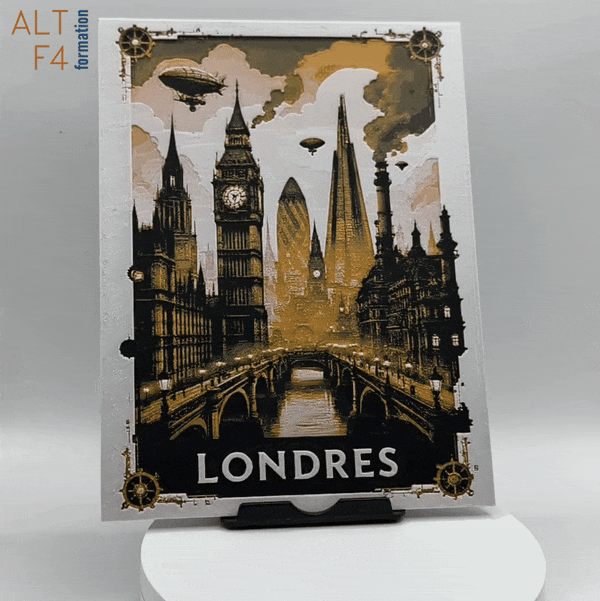 Affiche/poster de voyage de Londres imprimée en 3d style steampunk
