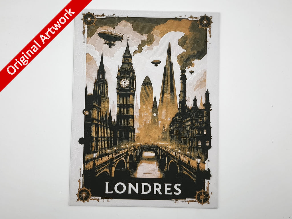 Affiche/poster de voyage de Londres imprimée en 3d style steampunk

