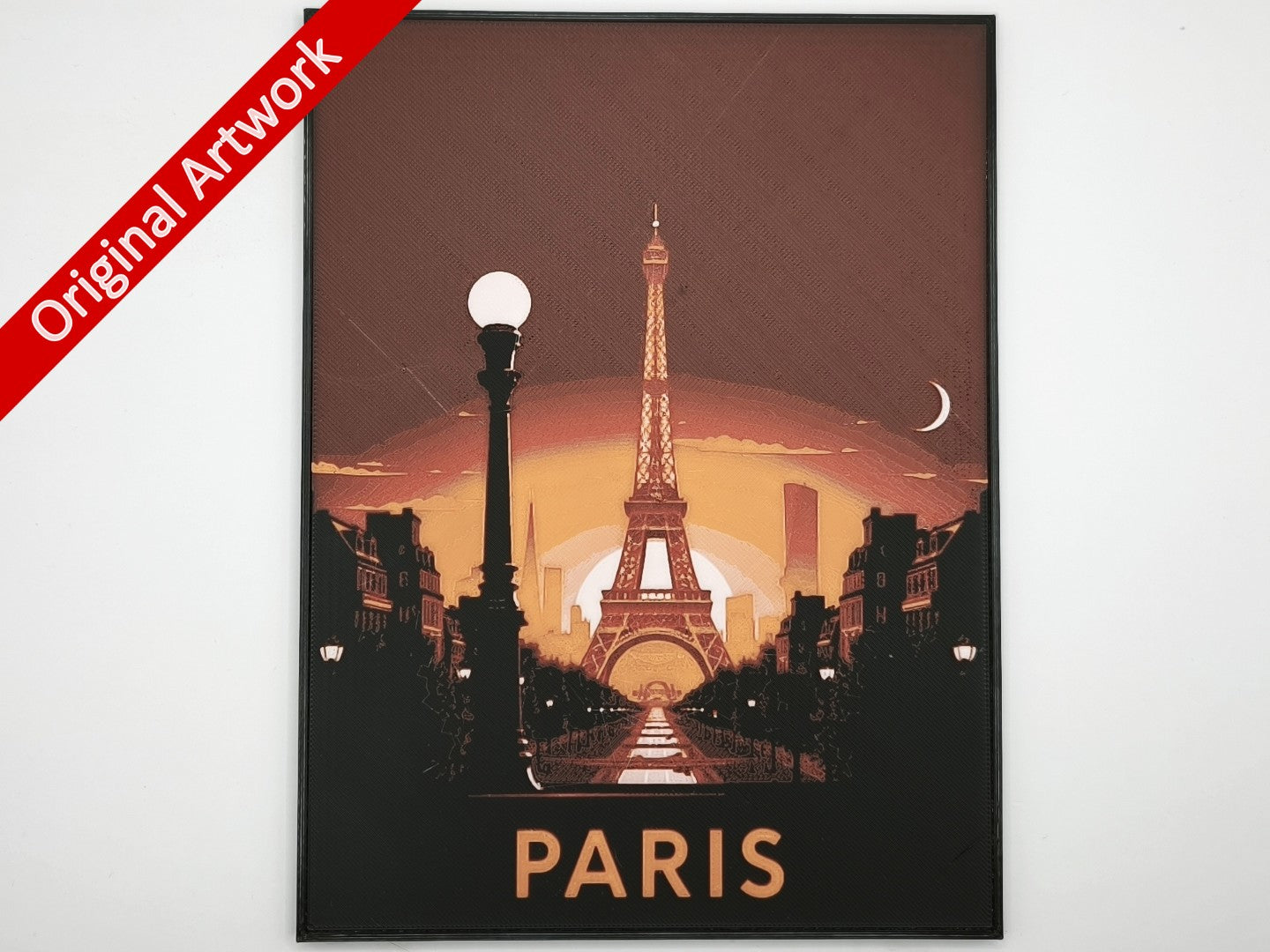 Affiche/poster de voyage de Paris de nuit imprimée en 3d avec cadre