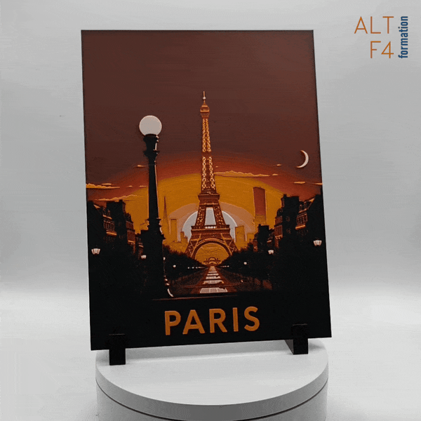 Affiche/poster de voyage de Paris de nuit imprimée en 3d 