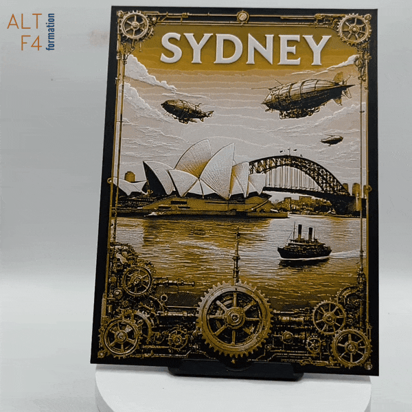 Affiche/poster de voyage du Sydney imprimée en 3d style steampunk
