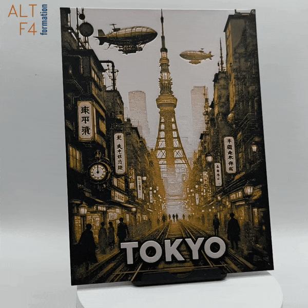 Affiche/poster de voyage de Tokyo (version 1) imprimée en 3d style steampunk
