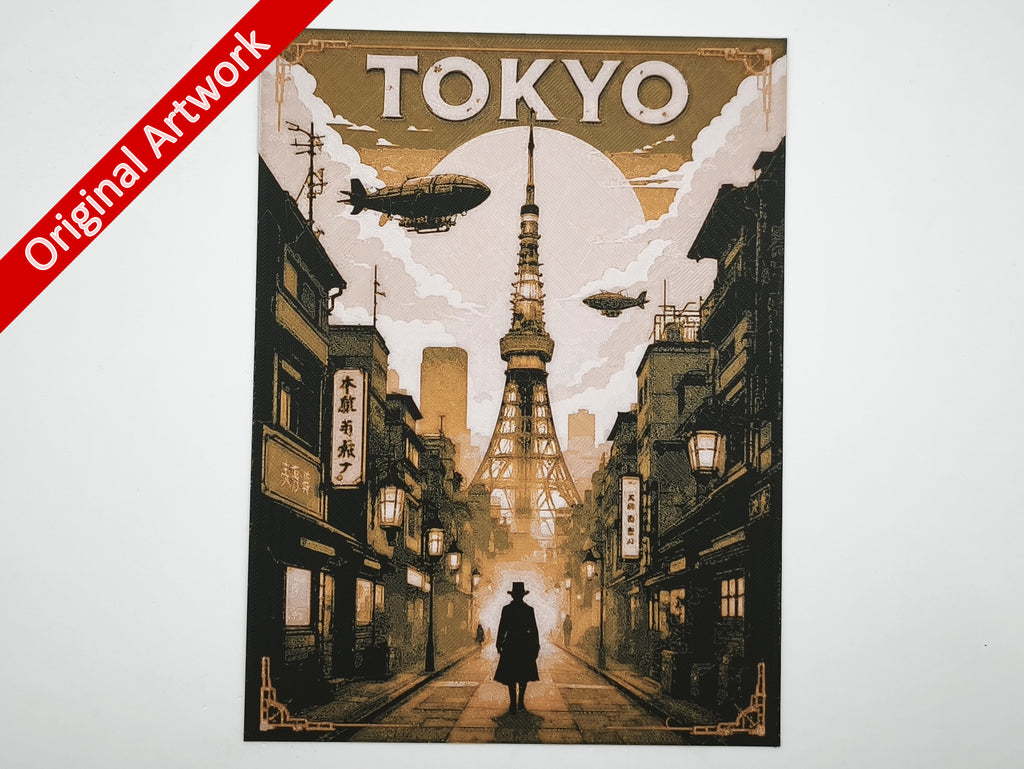 Affiche/poster de voyage de Tokyo (version 2) imprimée en 3d style steampunk
