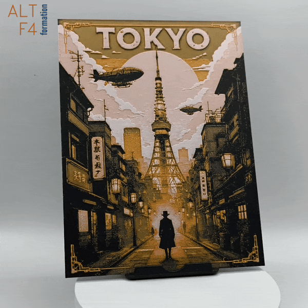 Affiche/poster de voyage de Tokyo (version 2) imprimée en 3d style steampunk
