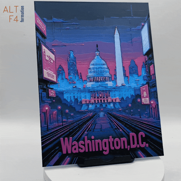 Affiche/poster de voyage de Washington D.C. imprimée en 3d style cyberpunk
