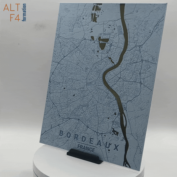 Carte de Bordeaux imprimée en 3d couleur bleue