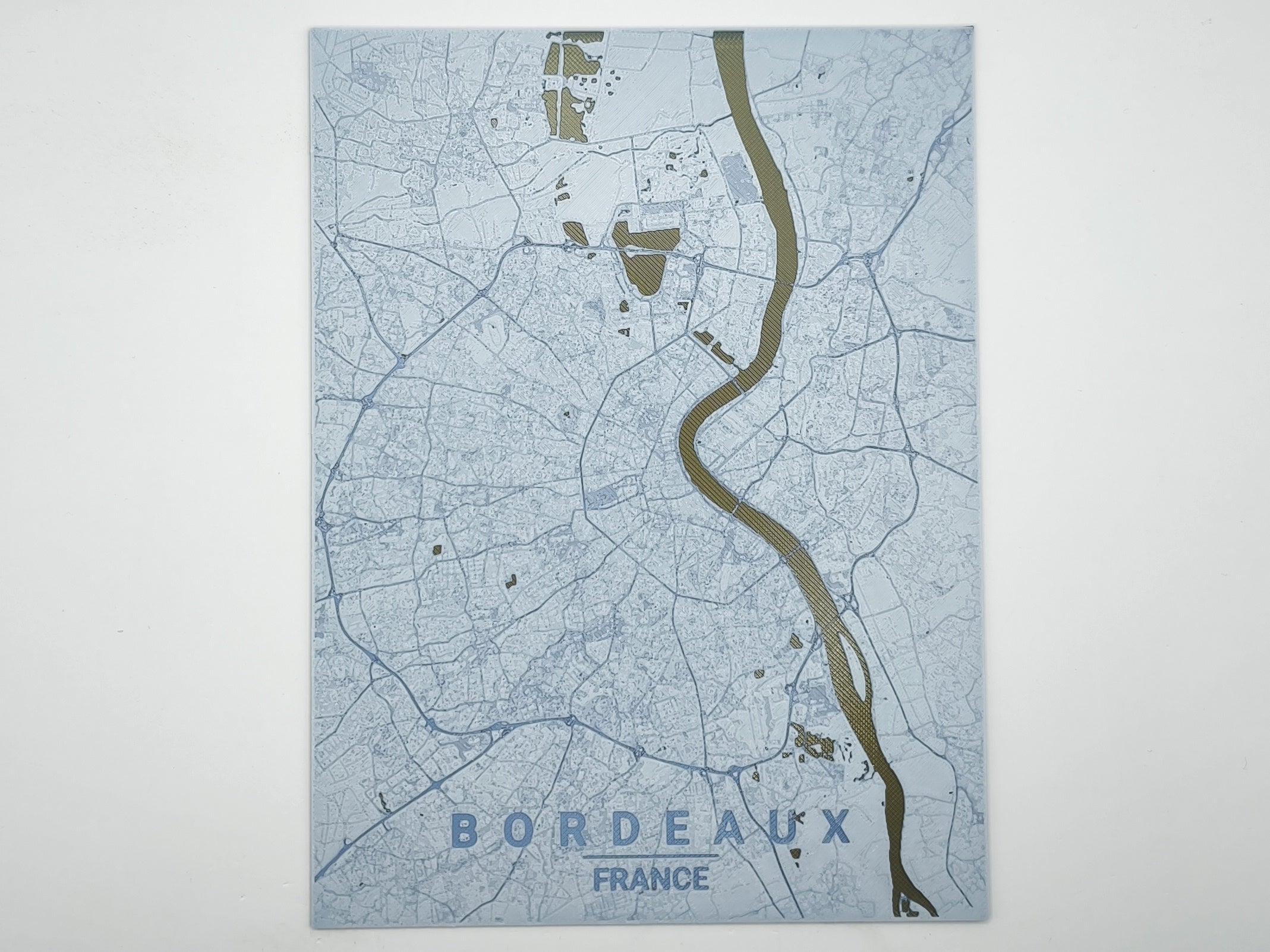 Carte de Bordeaux imprimée en 3d couleur bleue