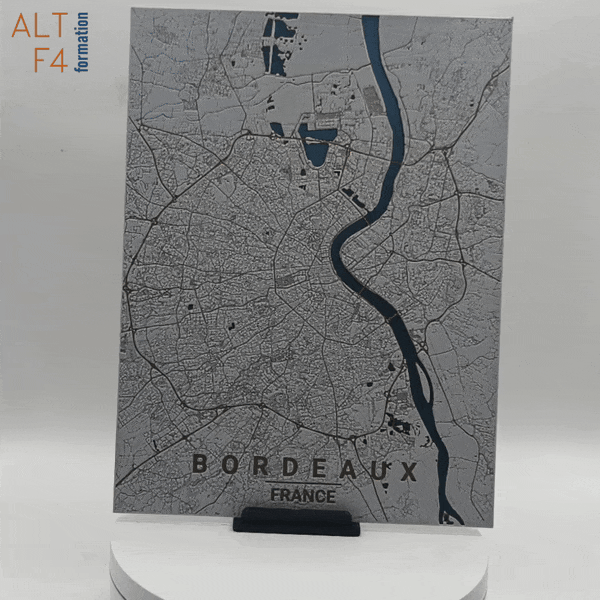Carte de Bordeaux imprimée en 3d couleur cuivre