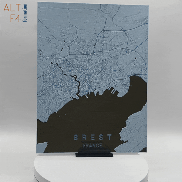Carte de Brest imprimée en 3d couleur bleue
