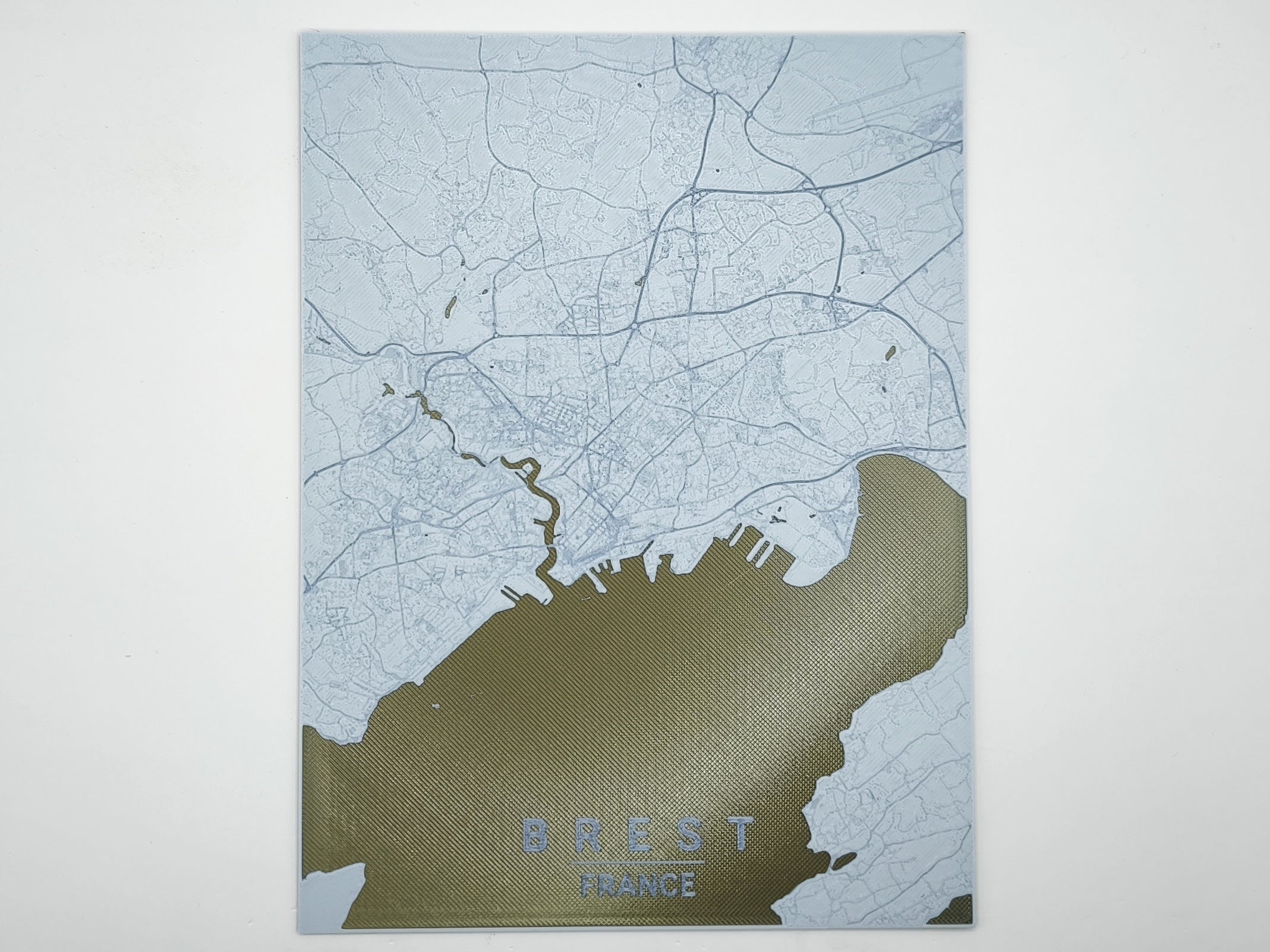 Carte de Brest imprimée en 3d couleur bleue