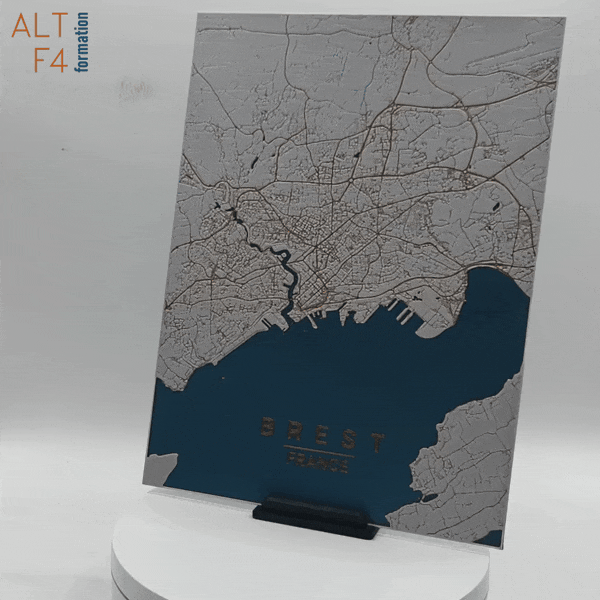 Carte de Brest imprimée en 3d couleur cuivre